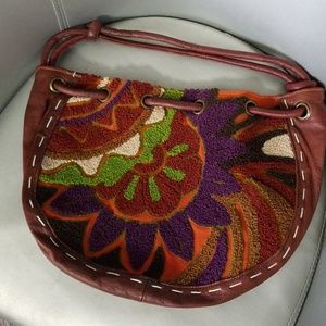 Vintage carpet bag, genuine leather canvas funky